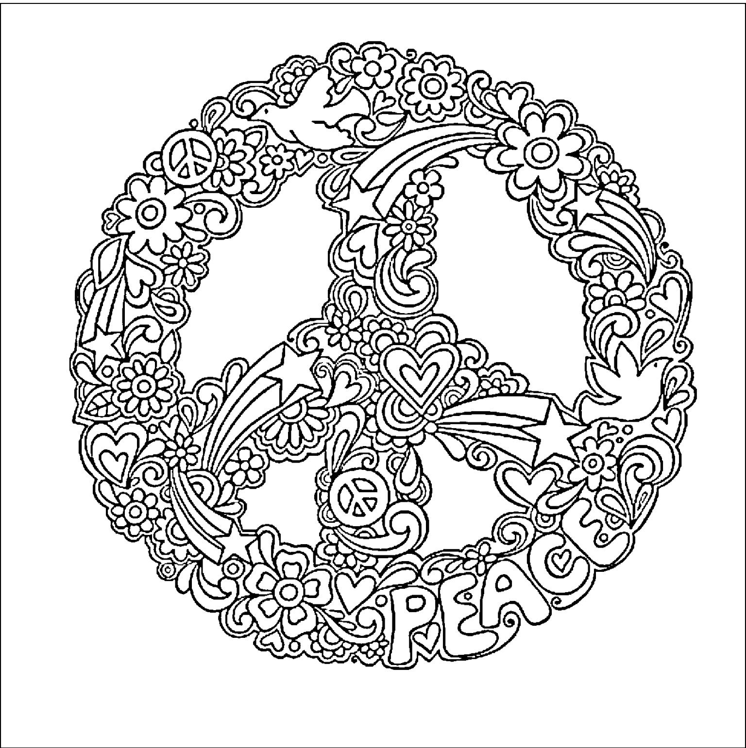1536x1541 Hippie Coloring Pages Peace Signs Trippy Coloring Pages All Time