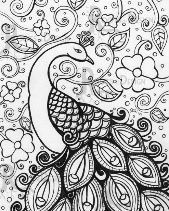 583x730 Online Printable Peacock Difficult Pattern Coloring Page For Grown