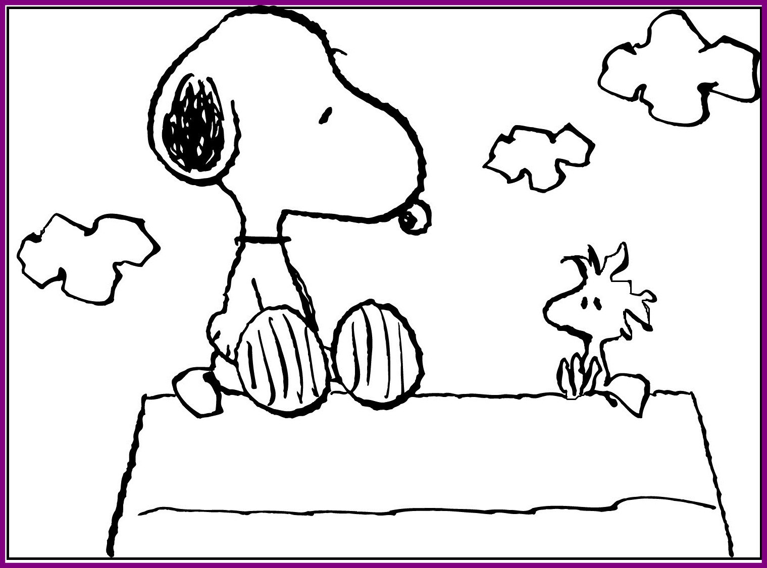 1519x1126 Inspiring Snoopy Sitting With Woodstock Coloring Picture For Kids