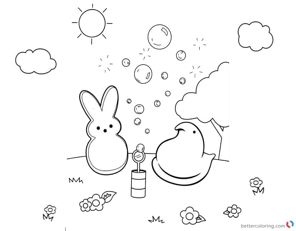 1000x780 Peeps Coloring Pages Bunny Playing Bubbles