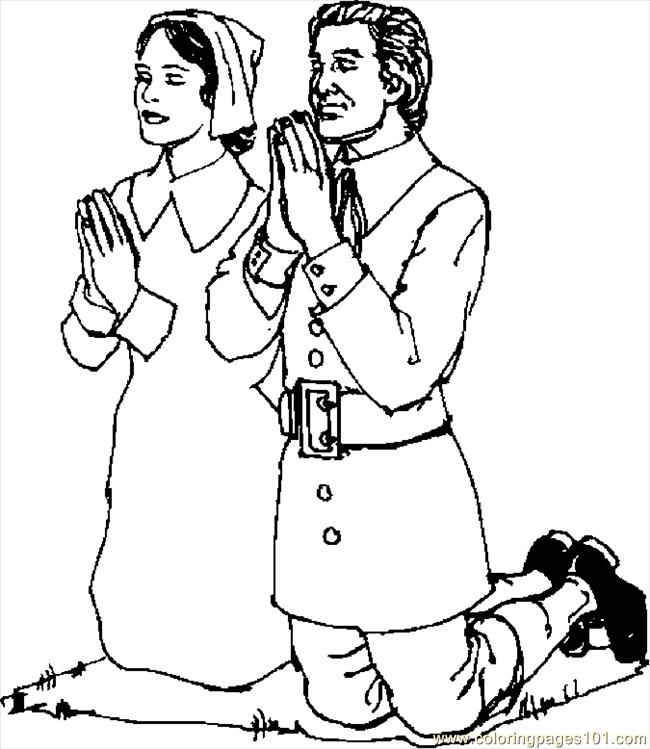 650x749 Pilgrims Praying Coloring Page