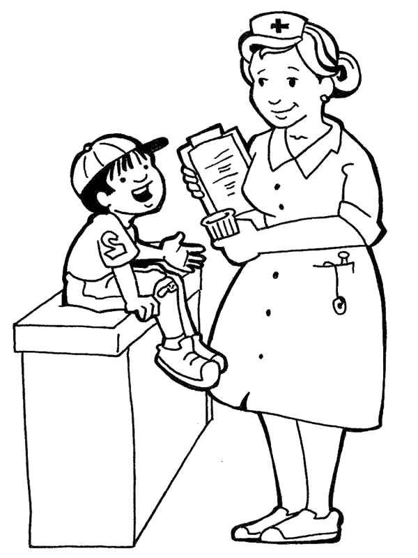 600x800 Nurse Talking With Sick Kid In Community Helpers Coloring Page