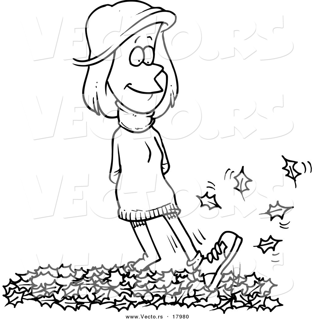 1024x1044 Vector Of A Cartoon Woman Walking In Leaves