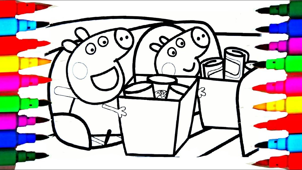 1280x720 Peppa Pig Barbie Snow White And George Shopping Cart Coloring
