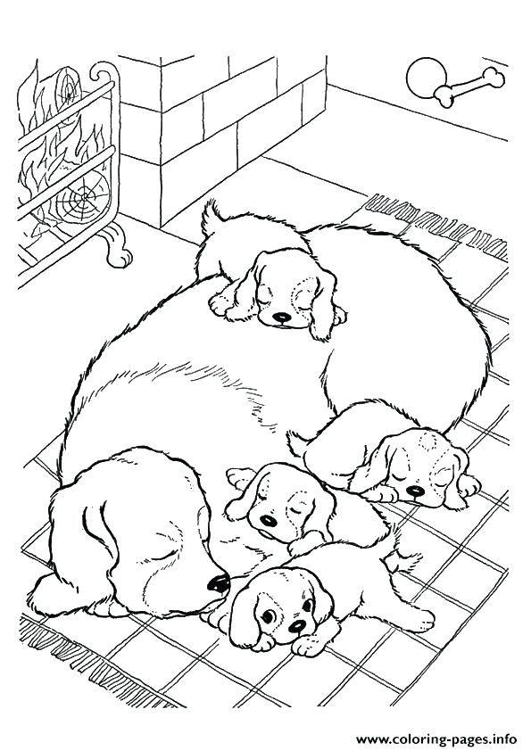 595x842 The Mother Dog With Pups Puppy Coloring Pages Printable The Mother