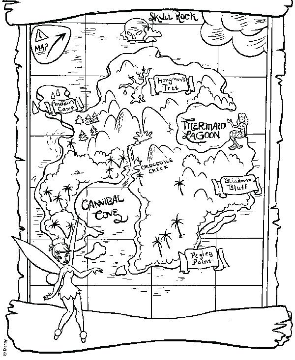 600x733 Peter Pan Tinkerbell Coloring Pages Map For Peter Pan