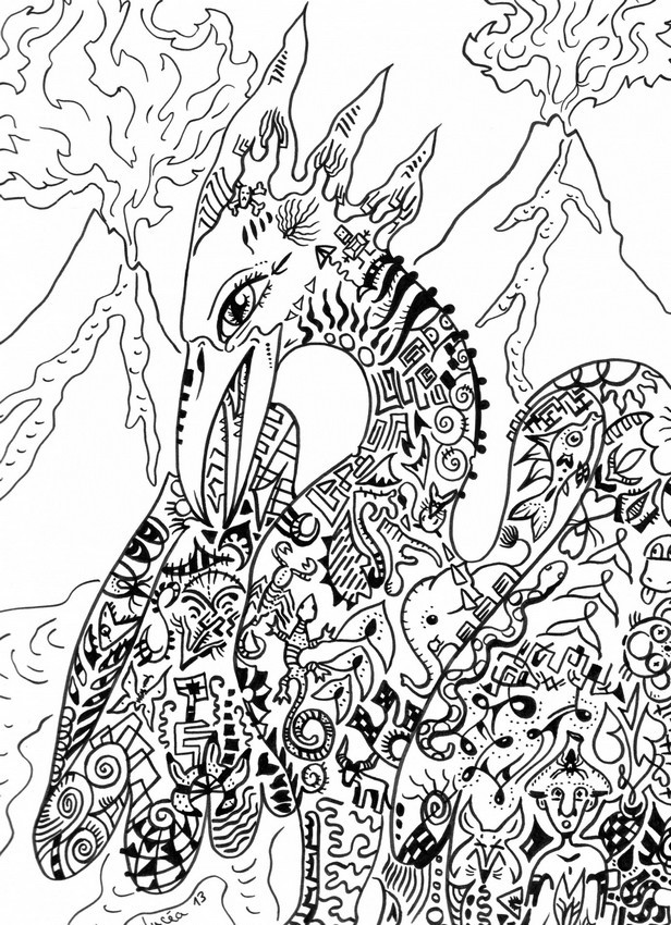 616x850 Adult Coloring Page Fantastic Animals Phoenix