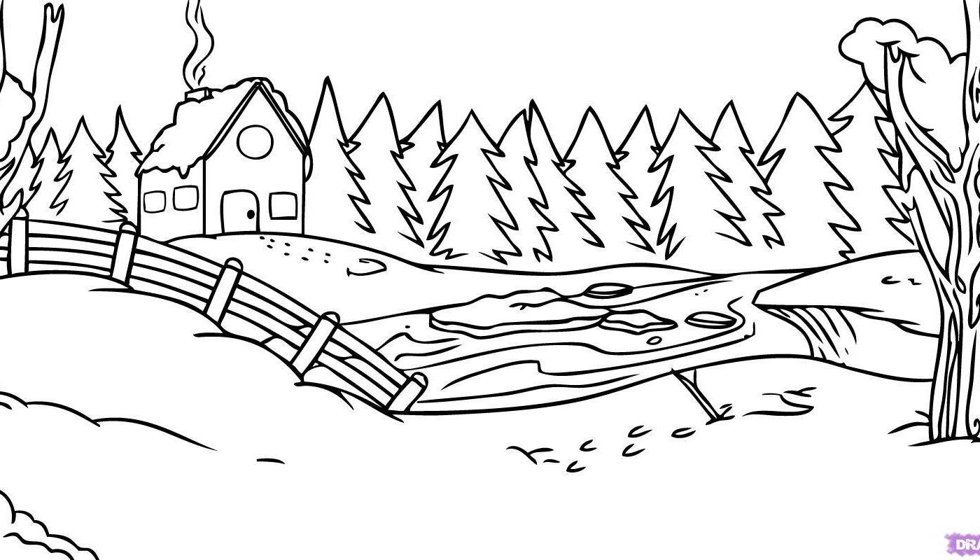 1400x800 Winter Landscape Coloring Pagecenery Pages Pi Day Coloringpagemart