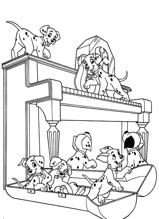 518x713 Piano And The Puppies Dalmatians Coloring Pages