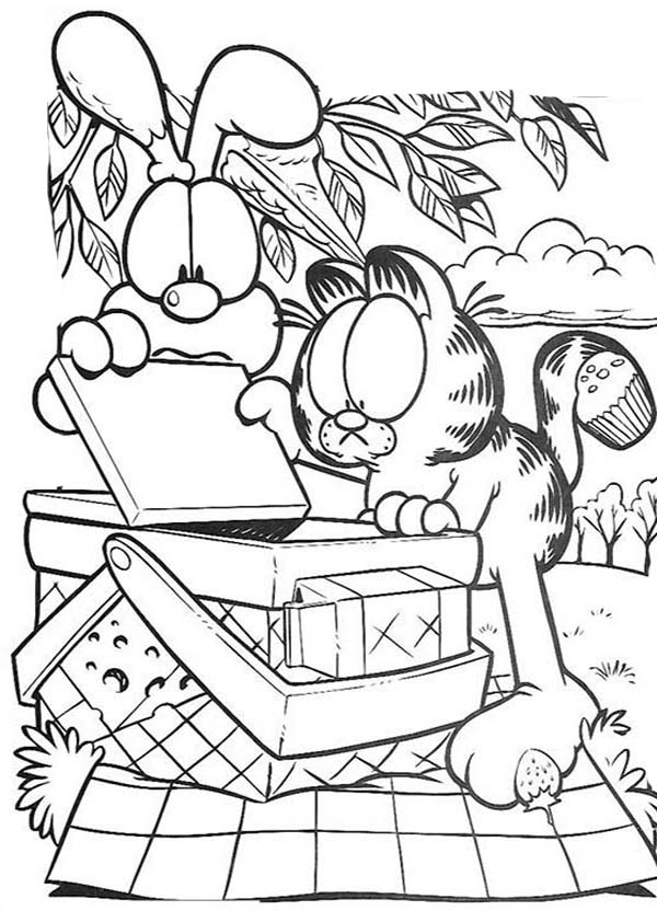 600x842 Garfield And Oddie Open Picnic Basket Coloring Page