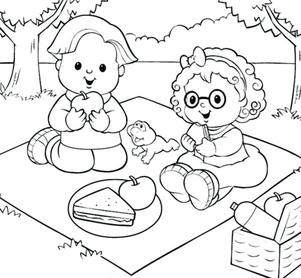 600x555 Picnic Coloring Pages Little People Picnic With Friend Coloring