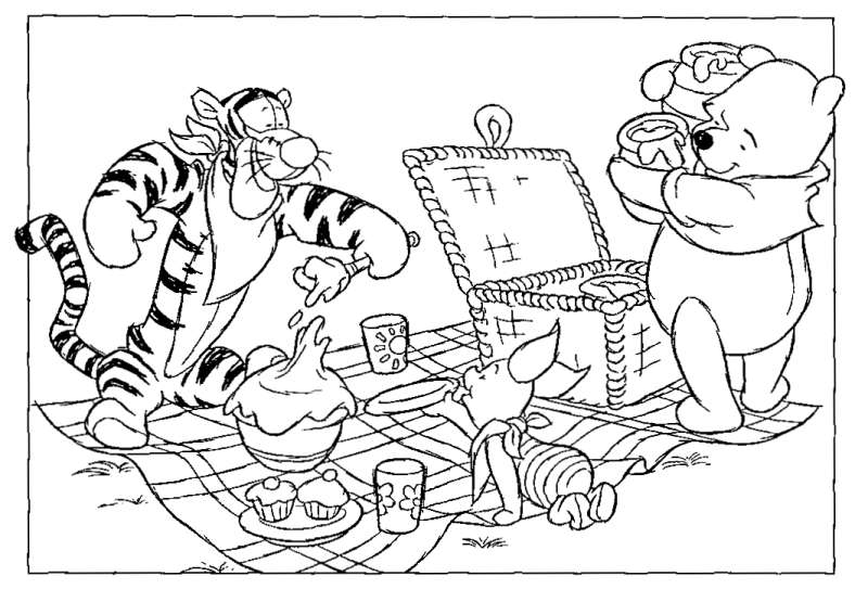 788x543 Pooh And Friends Having Picnic Coloring Page Animal Pages