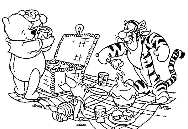 600x413 Winnie The Pooh And Friends Picnic Coloring Page