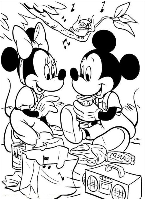 500x680 Minnie And Mickey Picnic Coloring Page Cartoon Pages