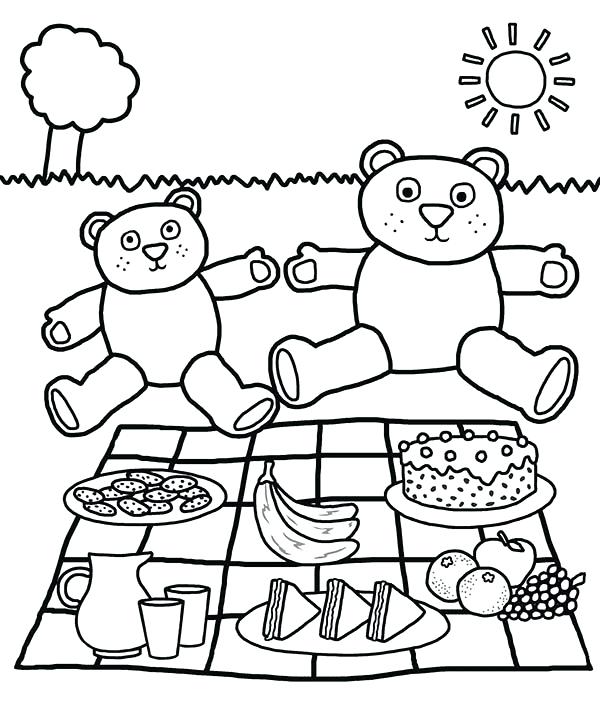 600x713 Picnic Coloring Pages Relaxing And Eating In Picnic Coloring Page