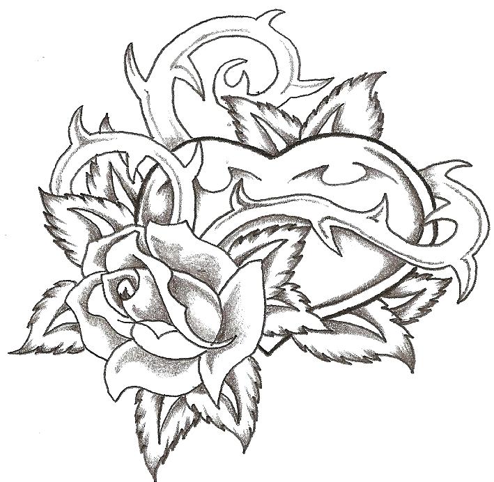 709x692 Roses And Hearts Coloring Pages Heart And Rose