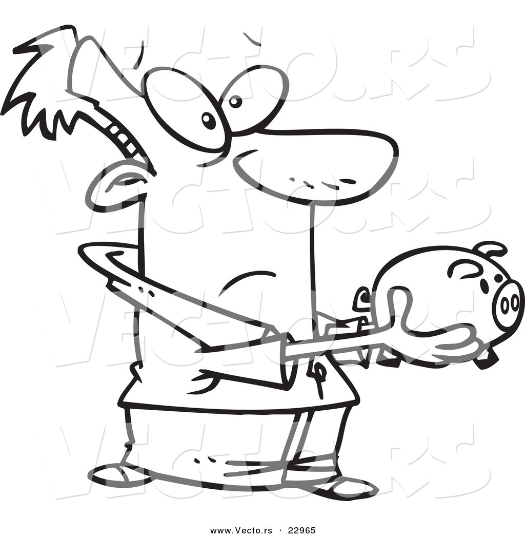 1024x1044 Vector Of A Cartoon Man Holding Out A Piggy Bank