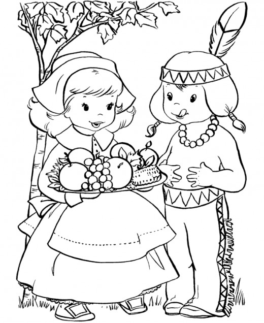 520x636 Pilgrim And Indian Coloring Pages Thanksgiving