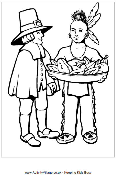 460x686 Pilgrim And Indian Colouring Page Thanksgiving Activities For Kids