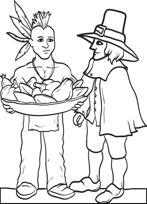 504x700 Pilgrim Indian Coloring Pages Free Printable Pilgrim And Indian