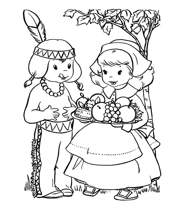600x686 Pilgrim Indian Coloring Pages Thanksgiving Pilgrim