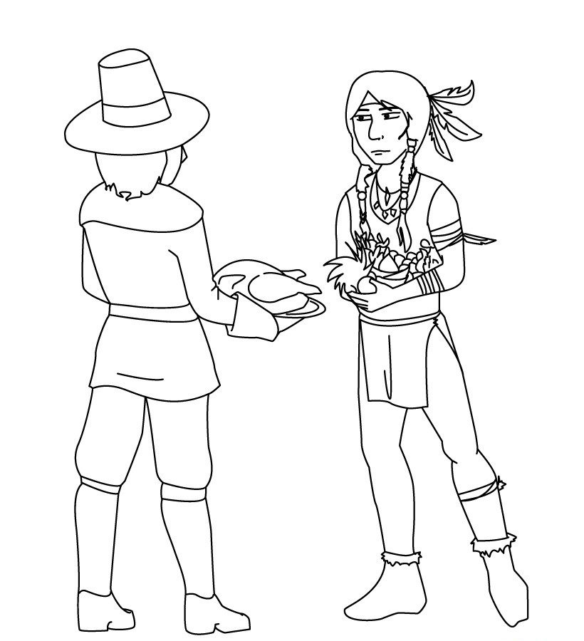 820x900 Thanksgiving Pilgrims And Indian Coloring Page Pages Mayflower