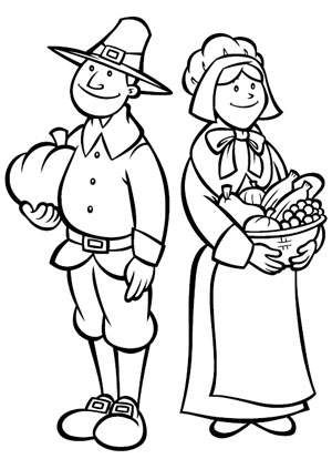 300x414 Pilgrims Coloring Page For Kids Kids' Pilgrim Couple Coloring