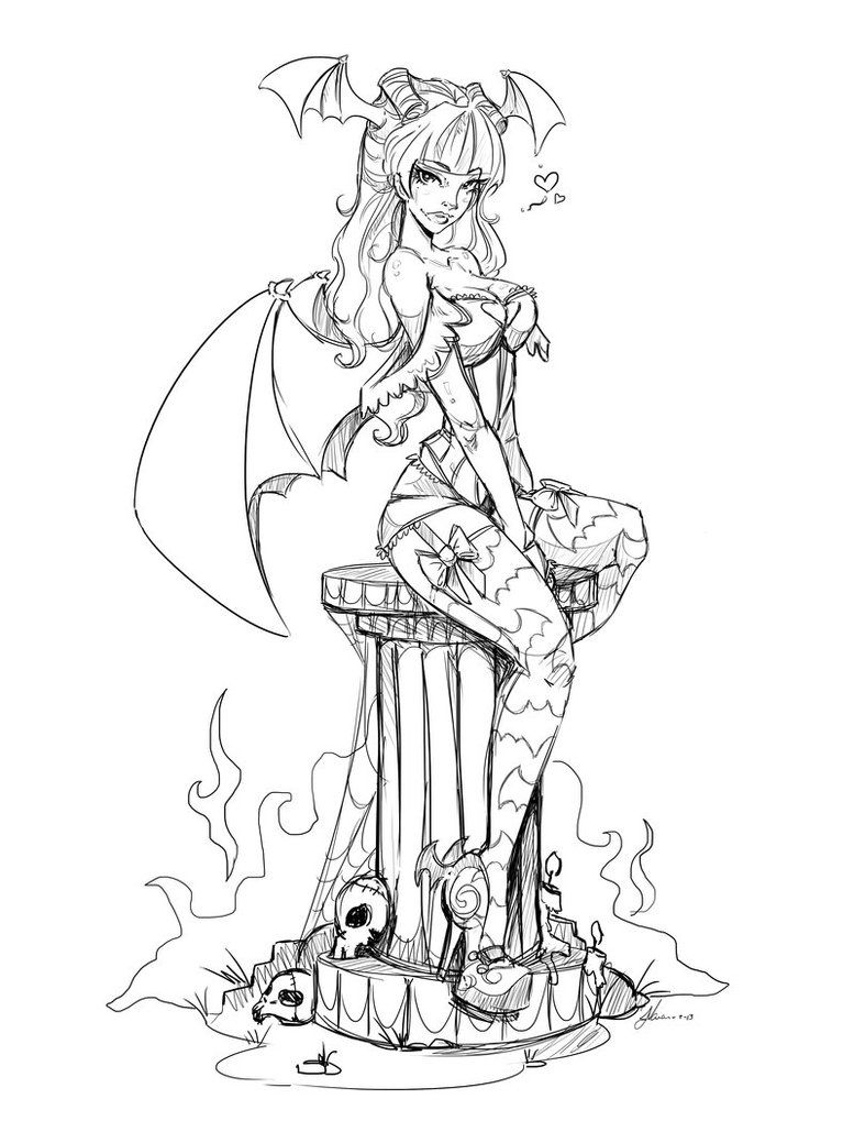 777x1029 Pin Up Morrigan Lines Sketch