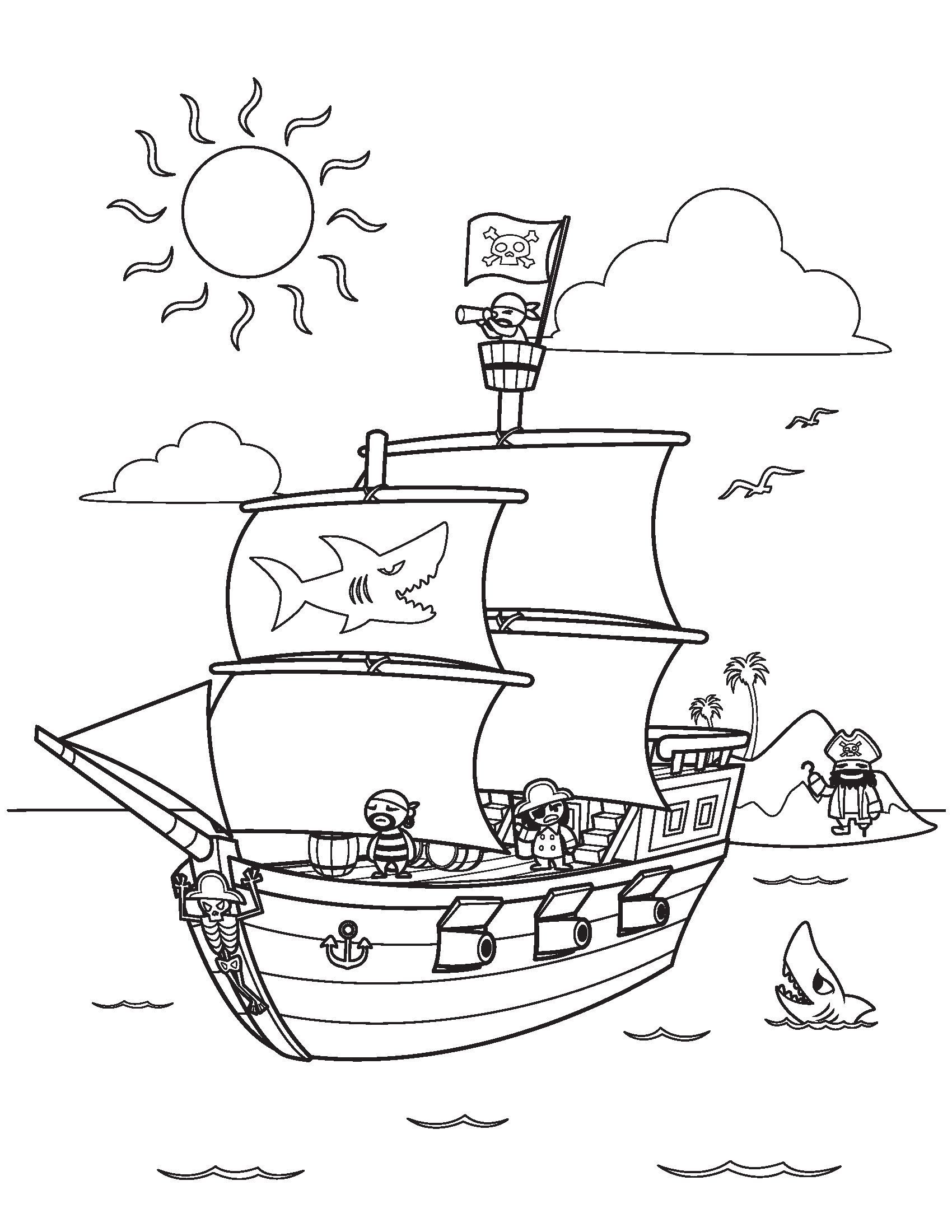 1700x2200 Pirate Ship Coloring Pages Free Download