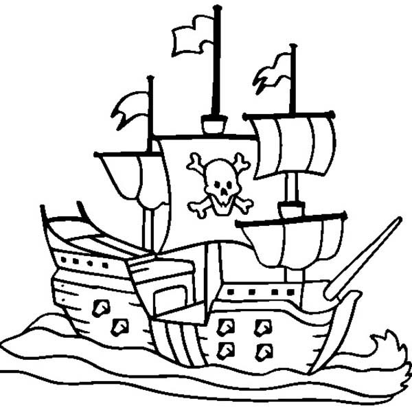Pirate Ship Coloring Pages Boat Wheel Ships Printable Color Pirates ...