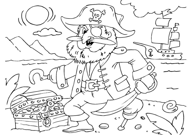 750x531 Coloring Page Pirate With Treasure Chest