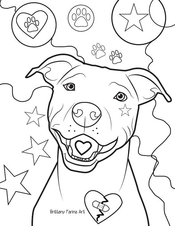 570x738 Pitbull Coloring Page, Coloring Page Etsy, Dog And Coloring Books