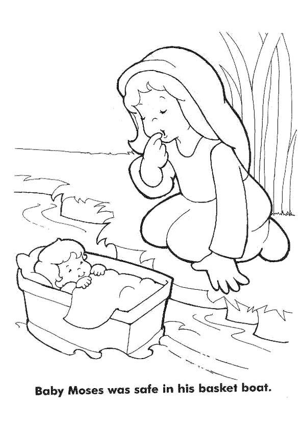 600x845 Moses, Baby Moses Was Safe In His Basket Boat Coloring Page