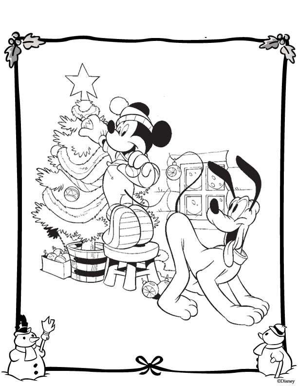 612x792 Mickey Pluto Decorating The Tree Coloring Page Coloring