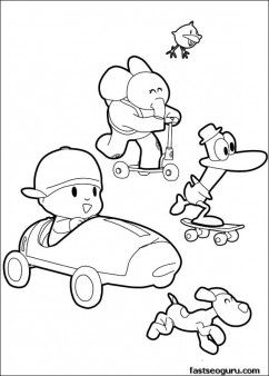 242x338 Coloring Pages Print Out Pocoyo Pato And Elly Has Race