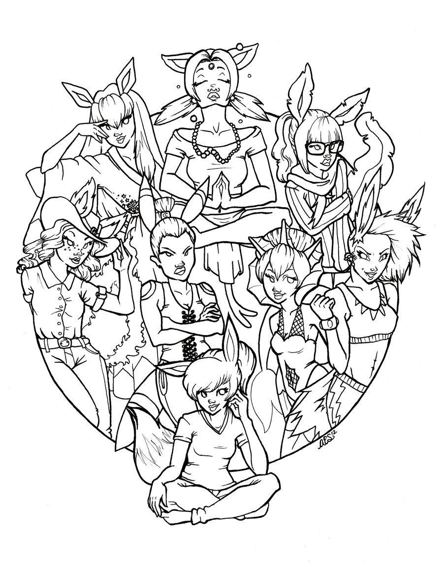 900x1152 Eevee Evolutions Coloring Page Free Download Fancy Evolution Pages