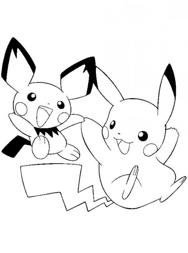 600x810 Funny Pikachu With Pichu Coloring Sheets Also Pages For Kids