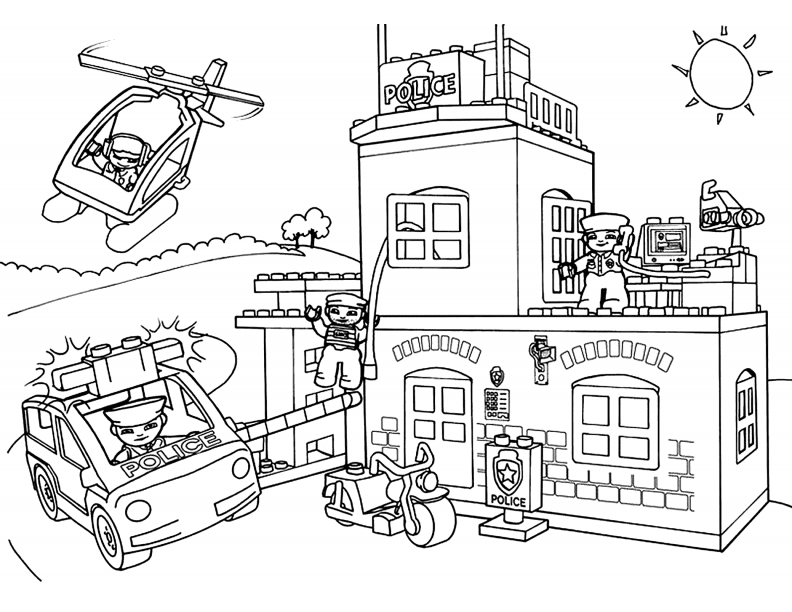 792x612 Lego Police Station Coloring Pages With Car Helicopter