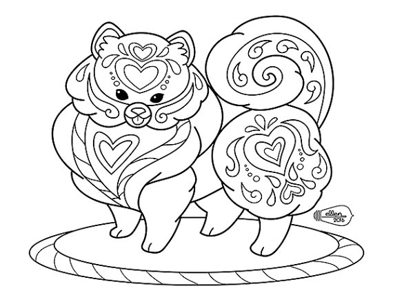 570x441 Cute Decorated Pomeranian Adult Coloring Page Digital Stamp