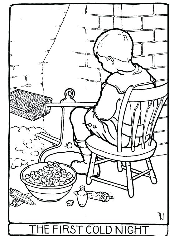 574x775 Popcorn Coloring Autumn Coloring Page Roasting Popcorn Over Fire
