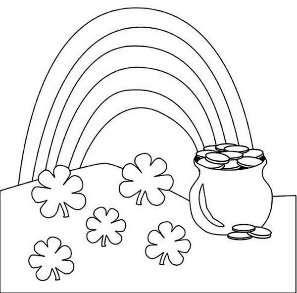 600x592 Pot Of Gold And Rainbow Coloring Pages