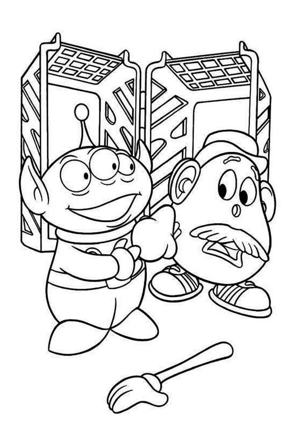600x840 Little Green Men And Mr Potato Head In Toy Story Coloring Page