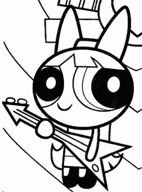 600x809 Blossom Playing Guitar In The Powerpuff Girls Coloring Page