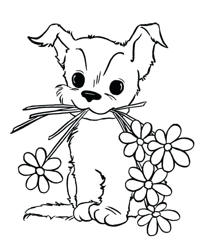 650x796 Puppy Coloring Pages To Print Cute Puppy With Flower Coloring Page