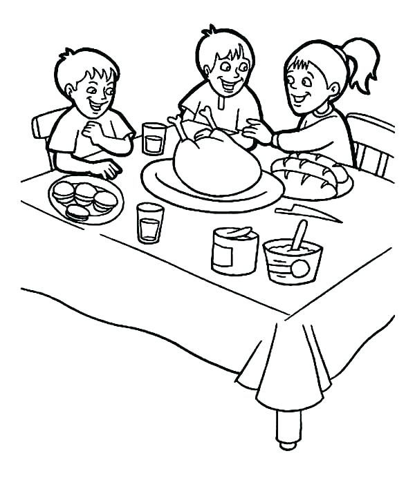 600x692 Thanksgiving Turkey Dinner Coloring Pages Day Family Praying