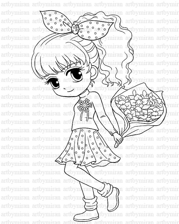 570x713 Beautiful Girl Coloring Pages Digi Stamp Isabels Bouquet Pretty