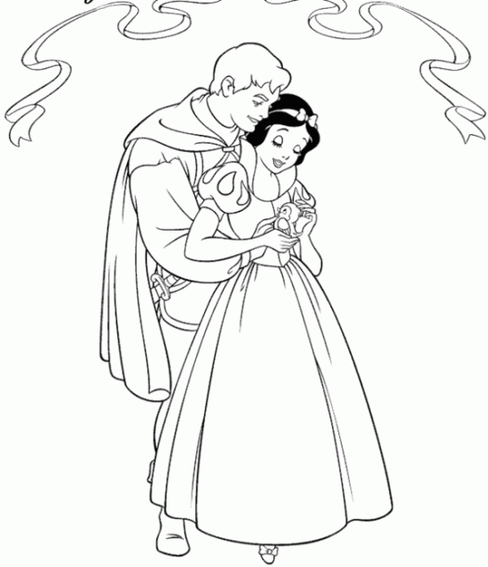 550x639 Princess Snow White, Prince And Bird Coloring Pages Disney