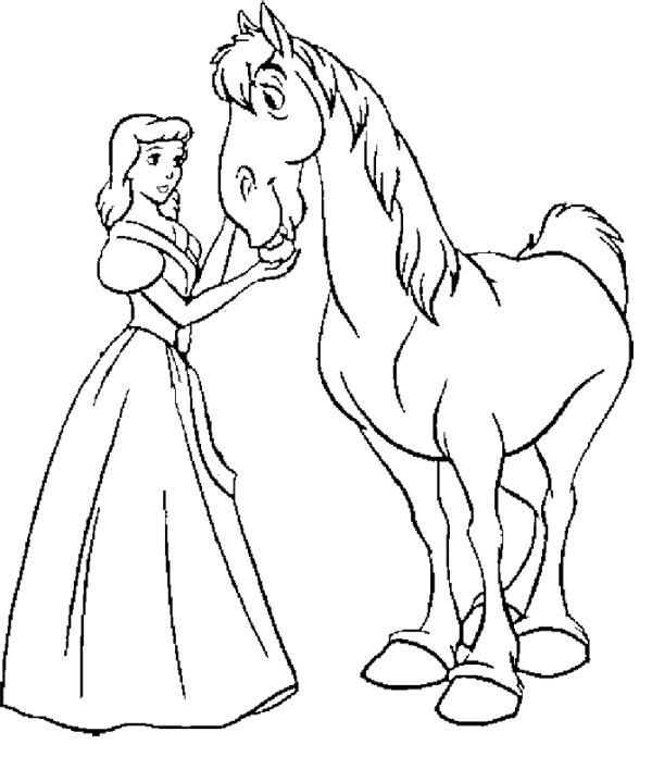 600x696 Cinderella And Horse Coloring Page Cinderella