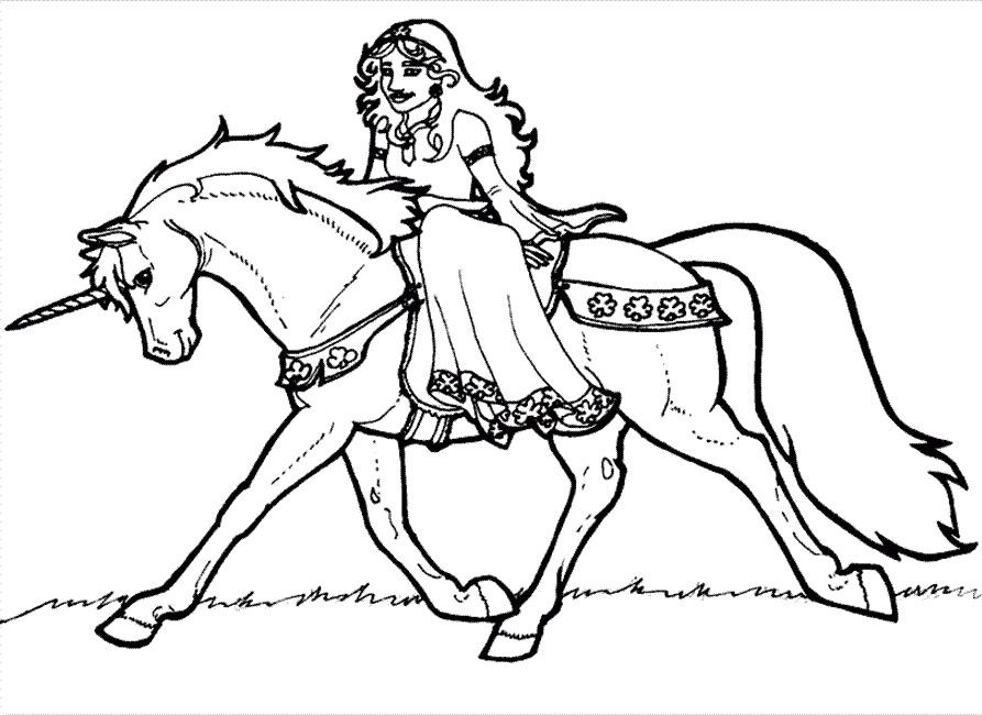 893x650 Printable Unicorn With Princess Coloring Pages