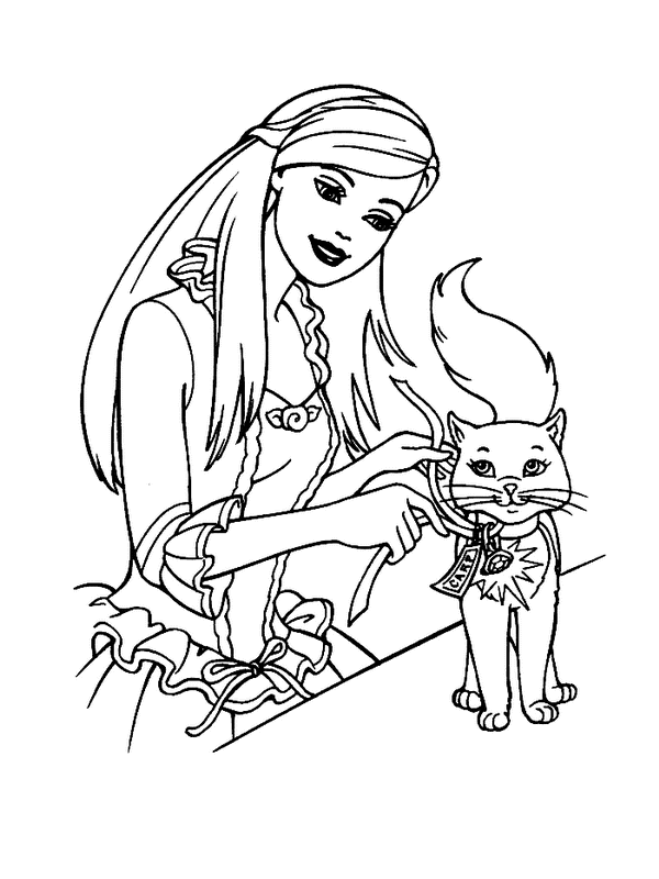 600x800 Barbie Princess With Cat Coloring Pages For Girls